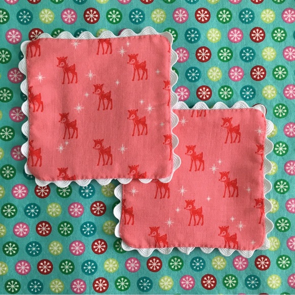 ✨Pink Mid-century Modern Reindeer Coasters, Hand Made Set of 2✨ - Picture 1 of 13